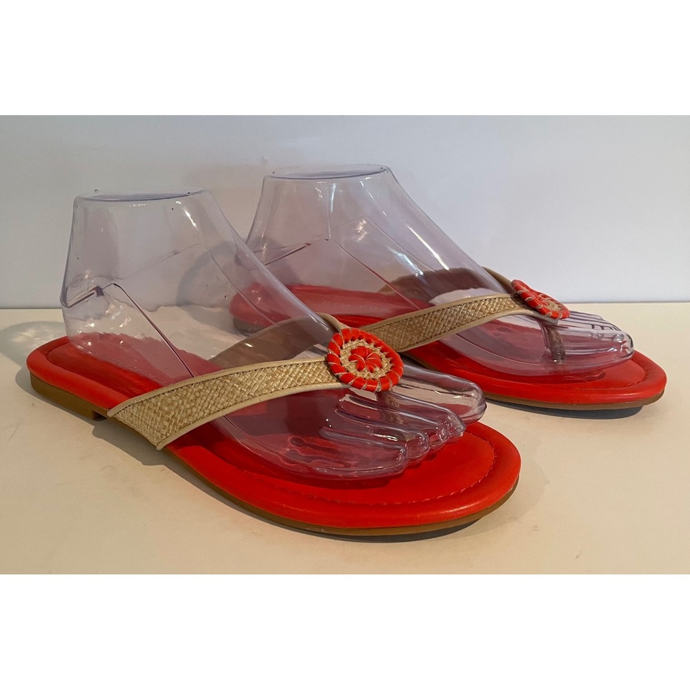 Jack Rogers‎ Rowan Red Rattan Flip Flop Flip Sandals Chic Vacation Beach Boho 7M